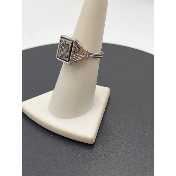 Sarah Coventry Vintage Silver Carved Hematite Roman Soldier Centurion Adj Ring 7 - Picture 3 of 8